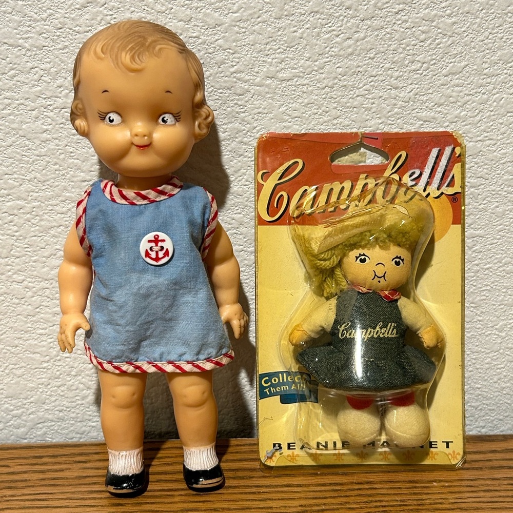 Vintage Campbell Soup Nautical Doll with Blue and Red Dress and Magnet